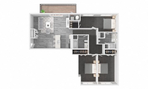Floor plan for 3 beds, 2 baths, 1407 sqft